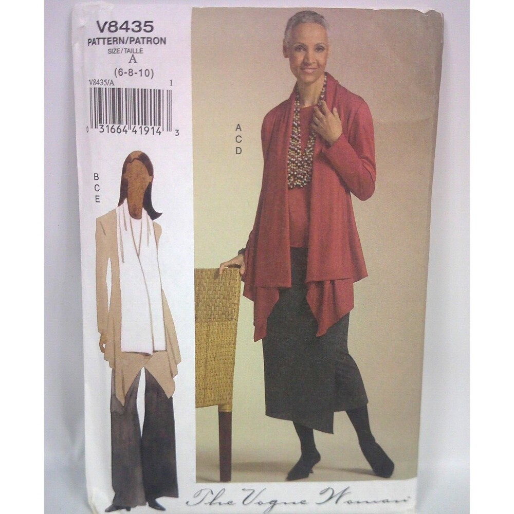 Vogue V8435 Loose Fitting Jacket Asymmetrical Top Skirt Pants 6-10 Uncut